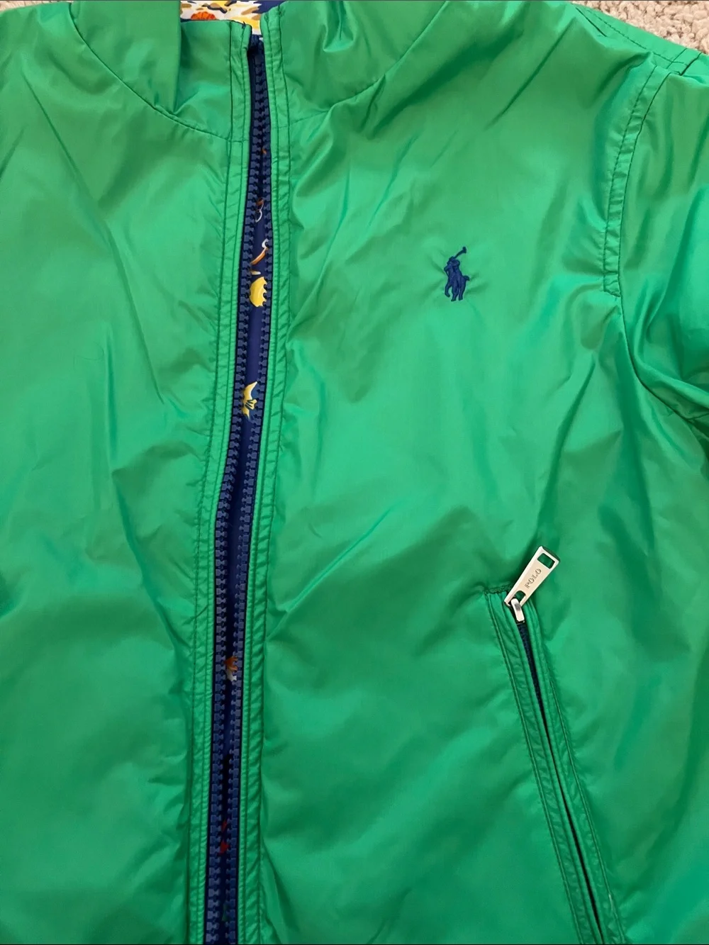 Ralph Lauren Navy Kids' Ocean Print Windbreaker, REVERSIBLE
